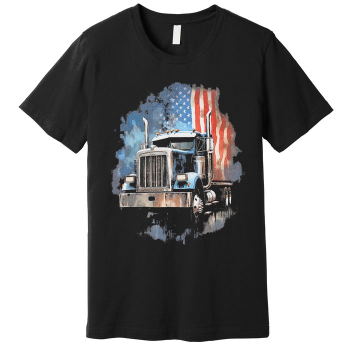 Truck Driver Patriotic American Flag Trucker Semi Driver Usa Premium T-Shirt