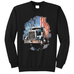 Truck Driver Patriotic American Flag Trucker Semi Driver Usa Tall Sweatshirt