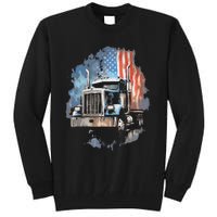 Truck Driver Patriotic American Flag Trucker Semi Driver Usa Tall Sweatshirt