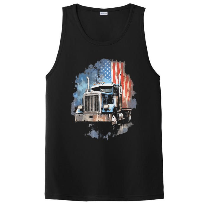 Truck Driver Patriotic American Flag Trucker Semi Driver Usa PosiCharge Competitor Tank