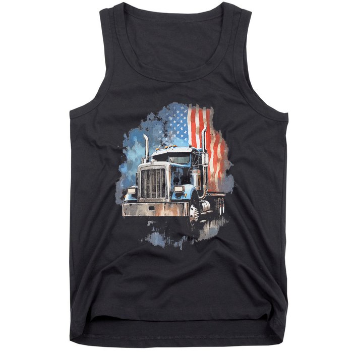 Truck Driver Patriotic American Flag Trucker Semi Driver Usa Tank Top