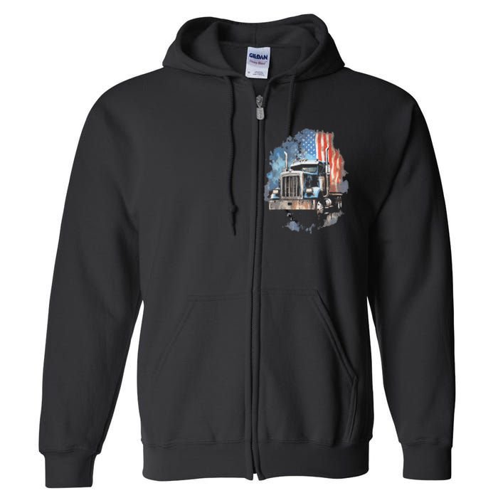 Truck Driver Patriotic American Flag Trucker Semi Driver Usa Full Zip Hoodie