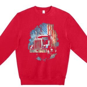 Truck Driver Patriotic American Flag Trucker Semi Driver Usa Premium Crewneck Sweatshirt