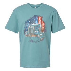 Truck Driver Patriotic American Flag Trucker Semi Driver Usa Sueded Cloud Jersey T-Shirt