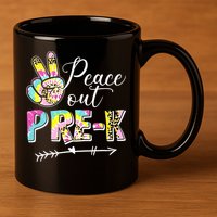 Tie Dye Peace Out PreK Last Day Of School Summer Beach 11oz C Handle Ceramic Mug