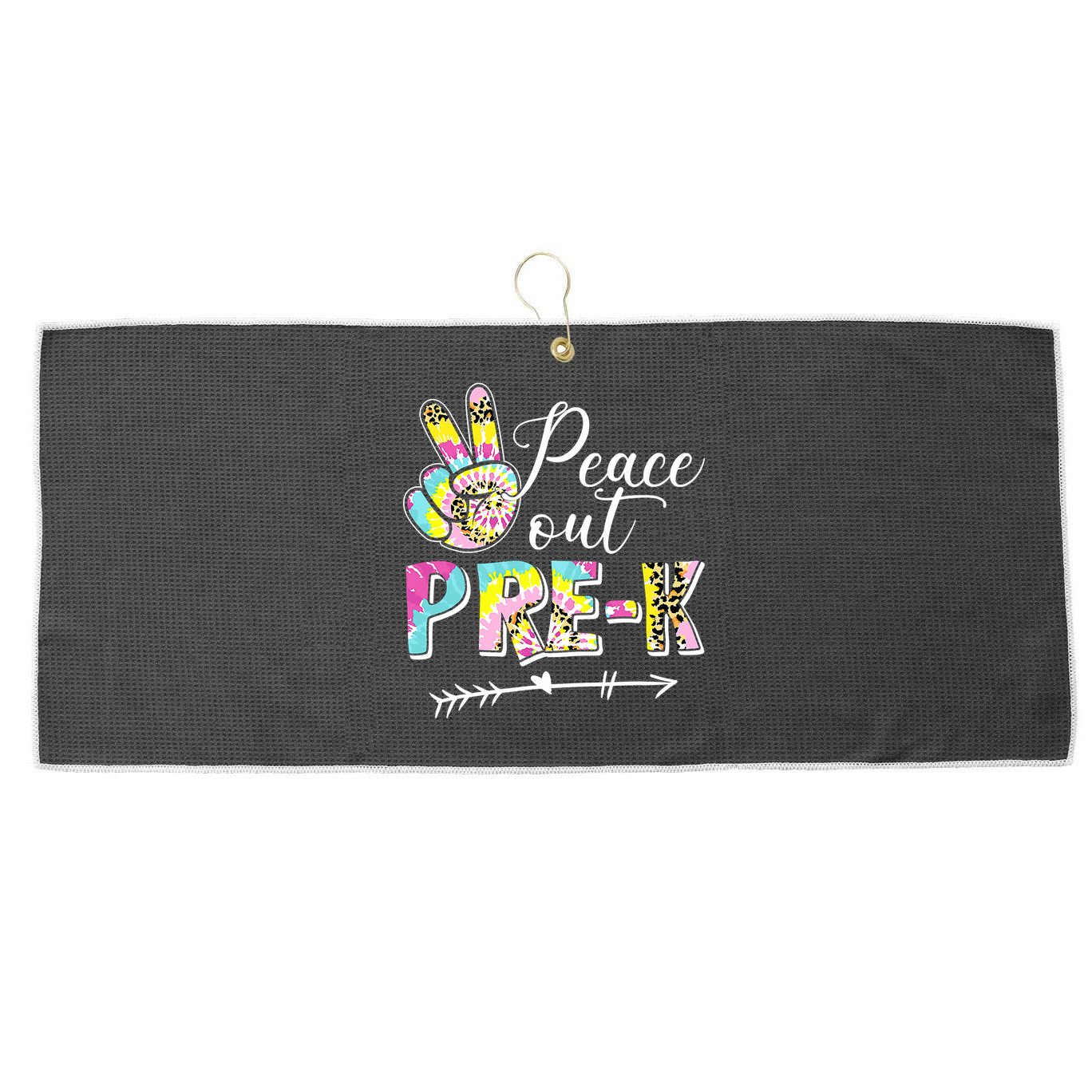 Tie Dye Peace Out PreK Last Day Of School Summer Beach Large Microfiber Waffle Golf Towel