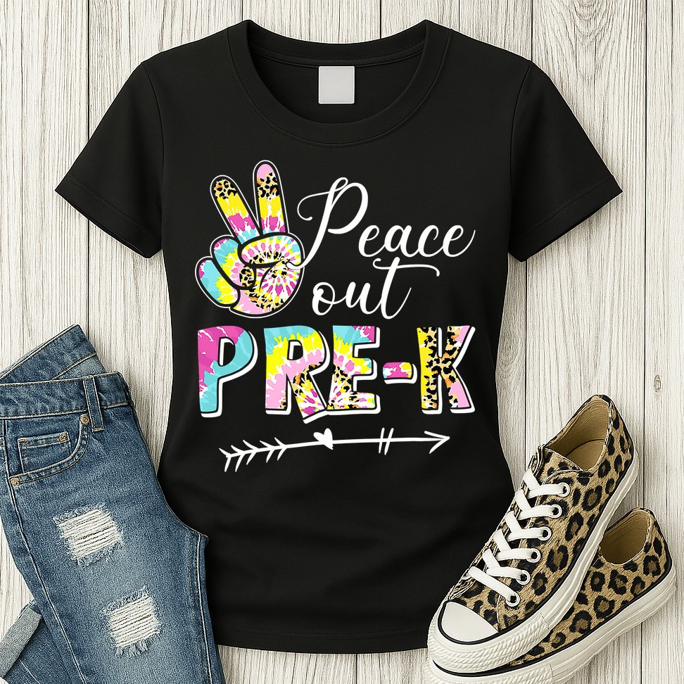 Tie Dye Peace Out PreK Last Day Of School Summer Beach Womens T-Shirt