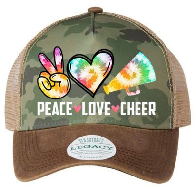 Tie Dye Peace Love Cheer Cheerleading Legacy Tie Dye Trucker Hat