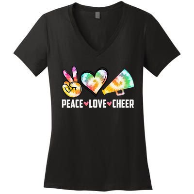 Tie Dye Peace Love Cheer Cheerleading Women's V-Neck T-Shirt