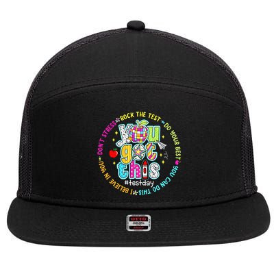Test Day Rock The Test Teacher Testing Day You Got This 7 Panel Mesh Trucker Snapback Hat