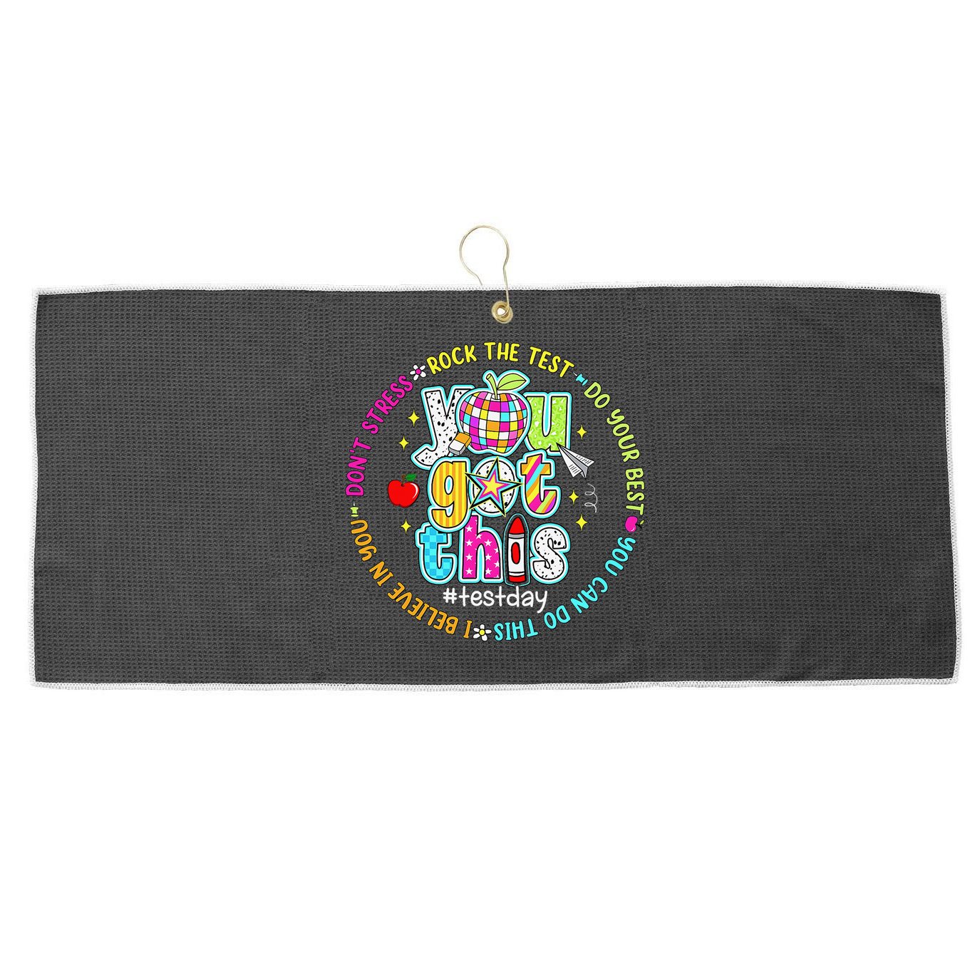 Test Day Rock The Test Teacher Testing Day You Got This Large Microfiber Waffle Golf Towel