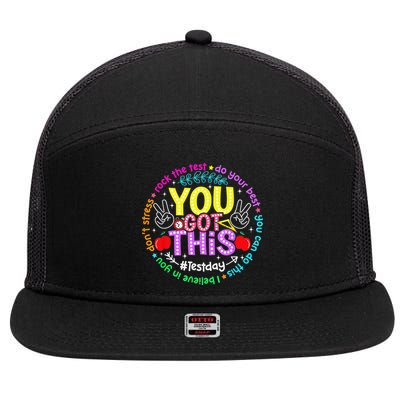Test Day Rock The Test Teacher Testing Day You Got This 7 Panel Mesh Trucker Snapback Hat