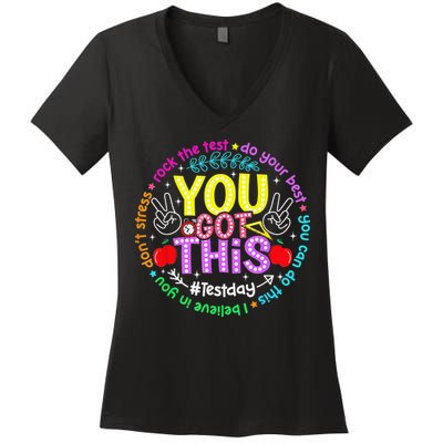 Test Day Rock The Test Teacher Testing Day You Got This Women's V-Neck T-Shirt