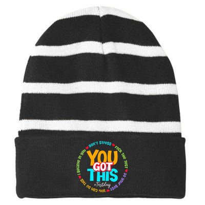 Test Day Rock The Test Teacher Testing Day You Got This Striped Beanie with Solid Band