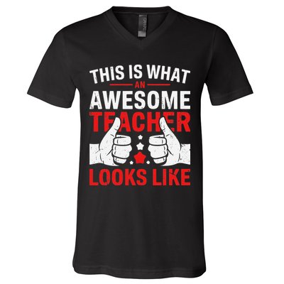 Test Day Rock The Test Teacher Testing Day Back To School V-Neck T-Shirt