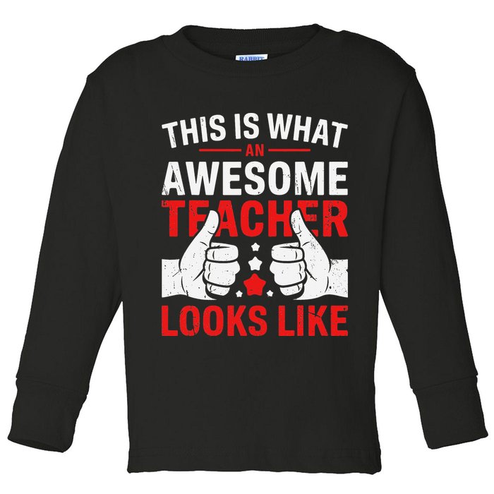 Test Day Rock The Test Teacher Testing Day Back To School Toddler Long Sleeve Shirt