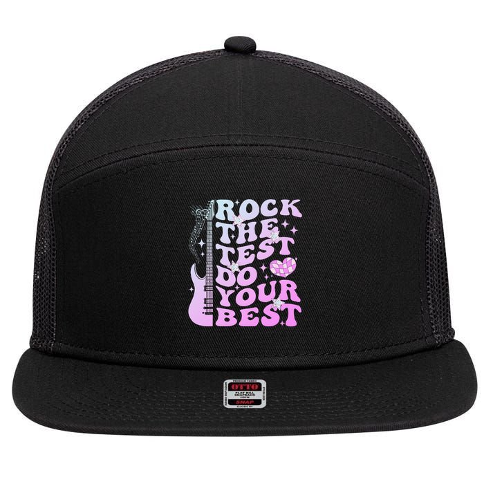 Test Day Rock The Test Do Your Best Testing Day Teacher 7 Panel Mesh Trucker Snapback Hat