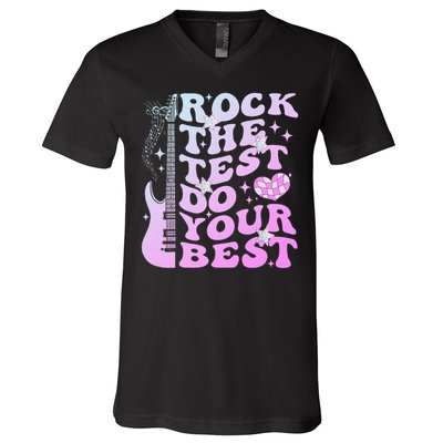 Test Day Rock The Test Do Your Best Testing Day Teacher V-Neck T-Shirt