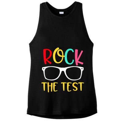 Test Day Rock The Test Teacher Testing D.ay Funny Teacher Ladies PosiCharge Tri-Blend Wicking Tank