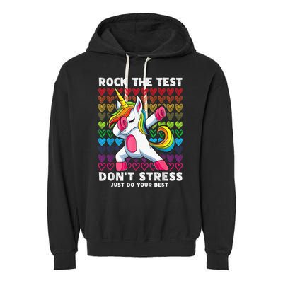 Test Day Rock The Test Dabbing Unicorn Boy Girl Garment-Dyed Fleece Hoodie