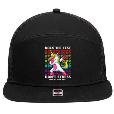 Test Day Rock The Test Dabbing Unicorn Boy Girl 7 Panel Mesh Trucker Snapback Hat