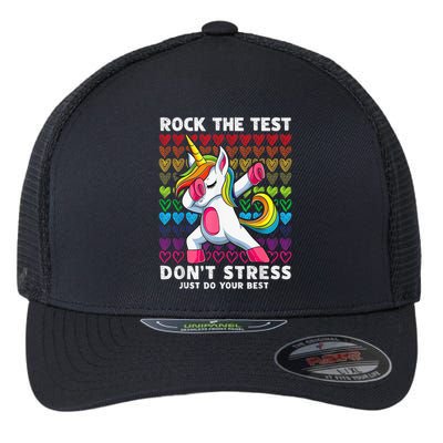 Test Day Rock The Test Dabbing Unicorn Boy Girl Flexfit Unipanel Trucker Cap