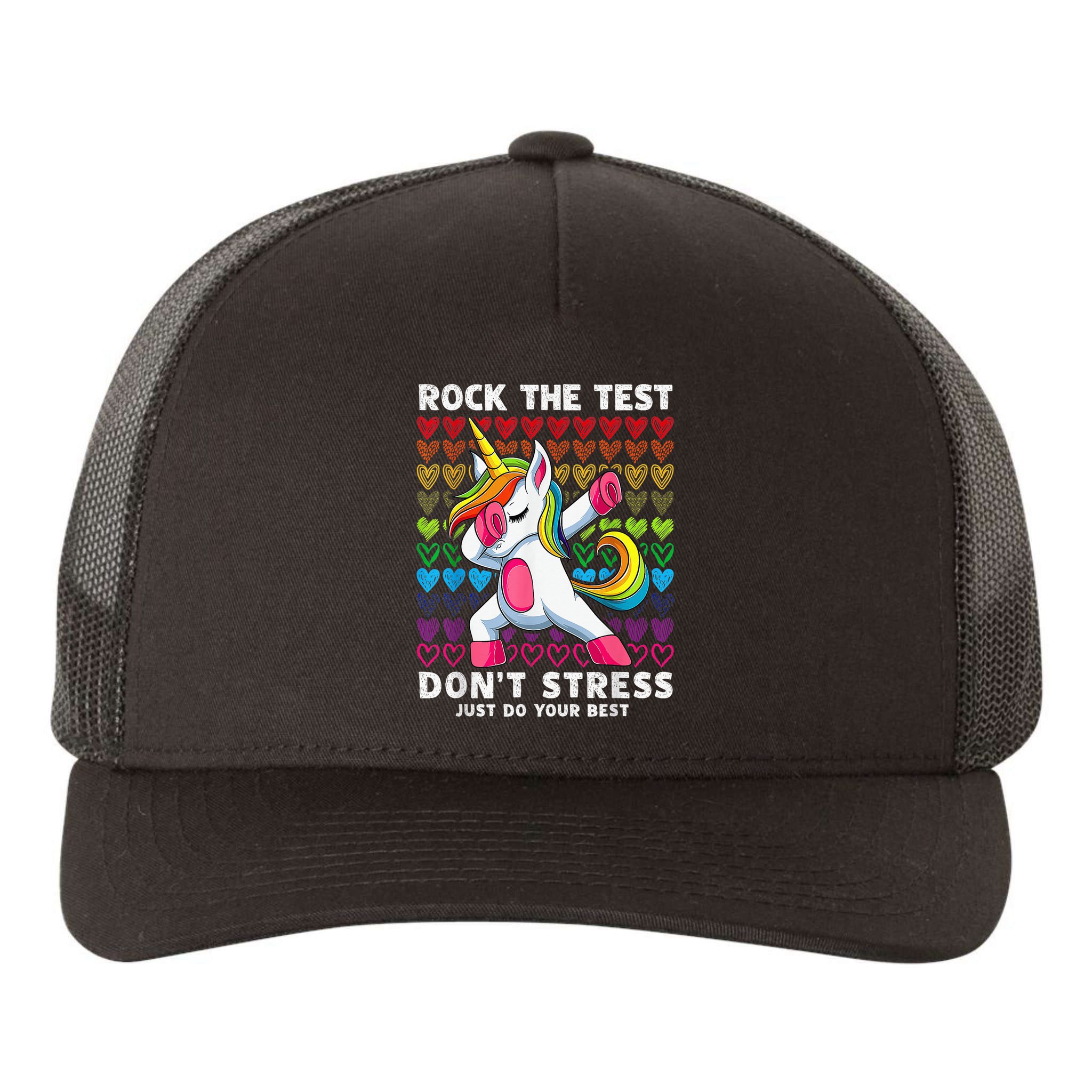 Test Day Rock The Test Dabbing Unicorn Boy Girl Yupoong Adult 5-Panel Trucker Hat