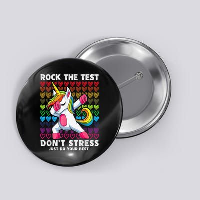 Test Day Rock The Test Dabbing Unicorn Boy Girl Button
