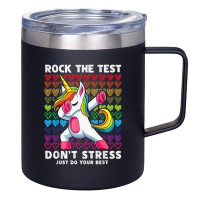 Test Day Rock The Test Dabbing Unicorn Boy Girl 12oz Stainless Steel Coffee Mug
