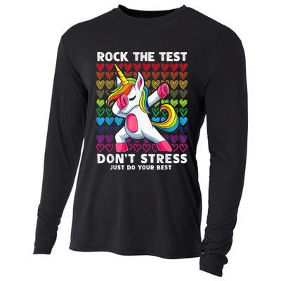 Test Day Rock The Test Dabbing Unicorn Boy Girl Cooling Performance Long Sleeve Crew