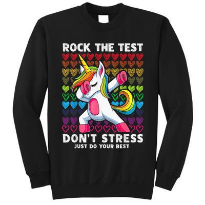 Test Day Rock The Test Dabbing Unicorn Boy Girl Tall Sweatshirt