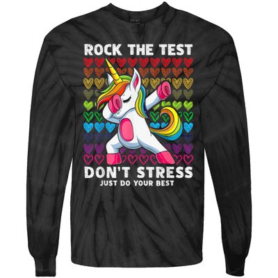 Test Day Rock The Test Dabbing Unicorn Boy Girl Tie-Dye Long Sleeve Shirt