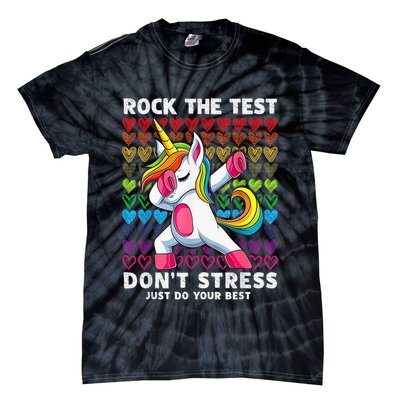 Test Day Rock The Test Dabbing Unicorn Boy Girl Tie-Dye T-Shirt