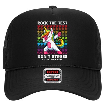 Test Day Rock The Test Dabbing Unicorn Boy Girl Trucker Hat