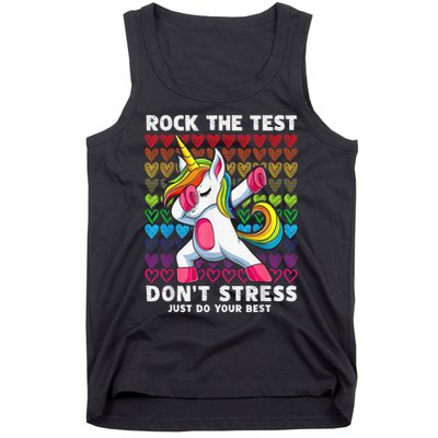 Test Day Rock The Test Dabbing Unicorn Boy Girl Tank Top