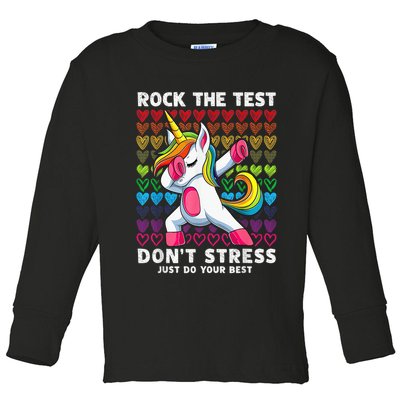 Test Day Rock The Test Dabbing Unicorn Boy Girl Toddler Long Sleeve Shirt