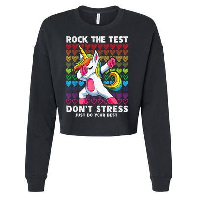 Test Day Rock The Test Dabbing Unicorn Boy Girl Cropped Pullover Crew
