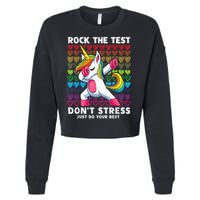 Test Day Rock The Test Dabbing Unicorn Boy Girl Cropped Pullover Crew