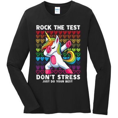 Test Day Rock The Test Dabbing Unicorn Boy Girl Ladies Long Sleeve Shirt