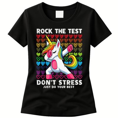 Test Day Rock The Test Dabbing Unicorn Boy Girl Womens T-Shirt