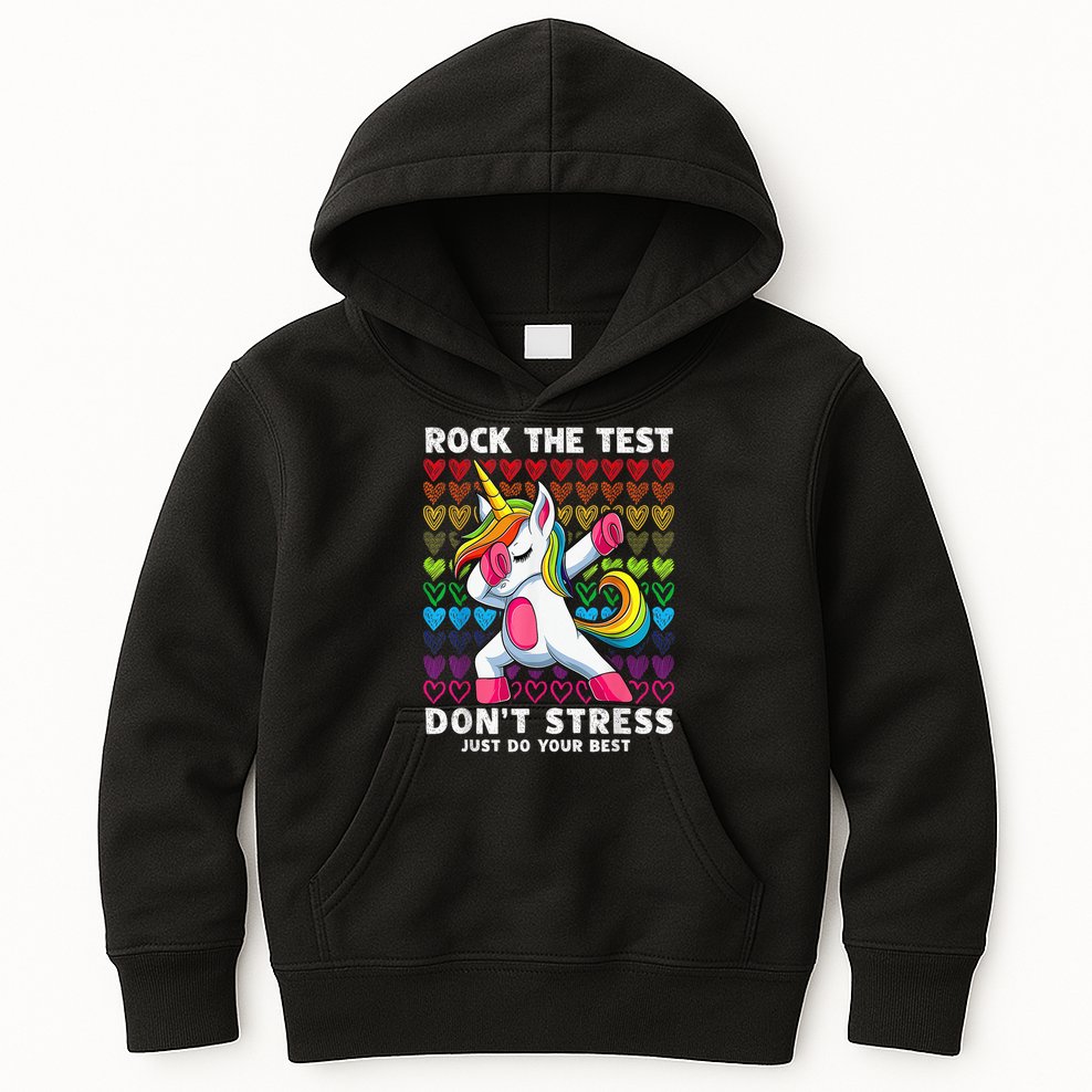 Test Day Rock The Test Dabbing Unicorn Boy Girl Kids Hoodie