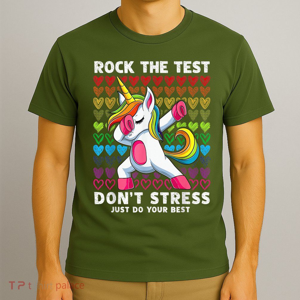Test Day Rock The Test Dabbing Unicorn Boy Girl T-Shirt