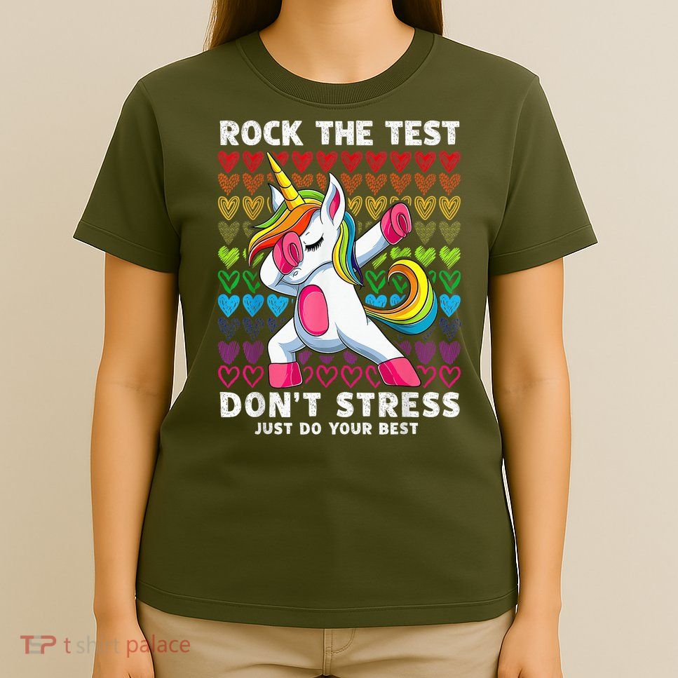 Test Day Rock The Test Dabbing Unicorn Boy Girl T-Shirt