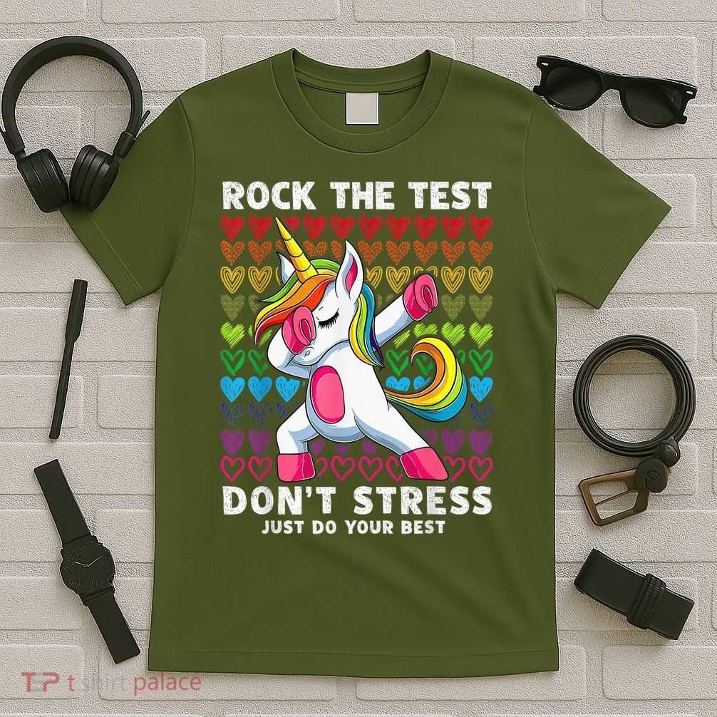 Test Day Rock The Test Dabbing Unicorn Boy Girl T-Shirt