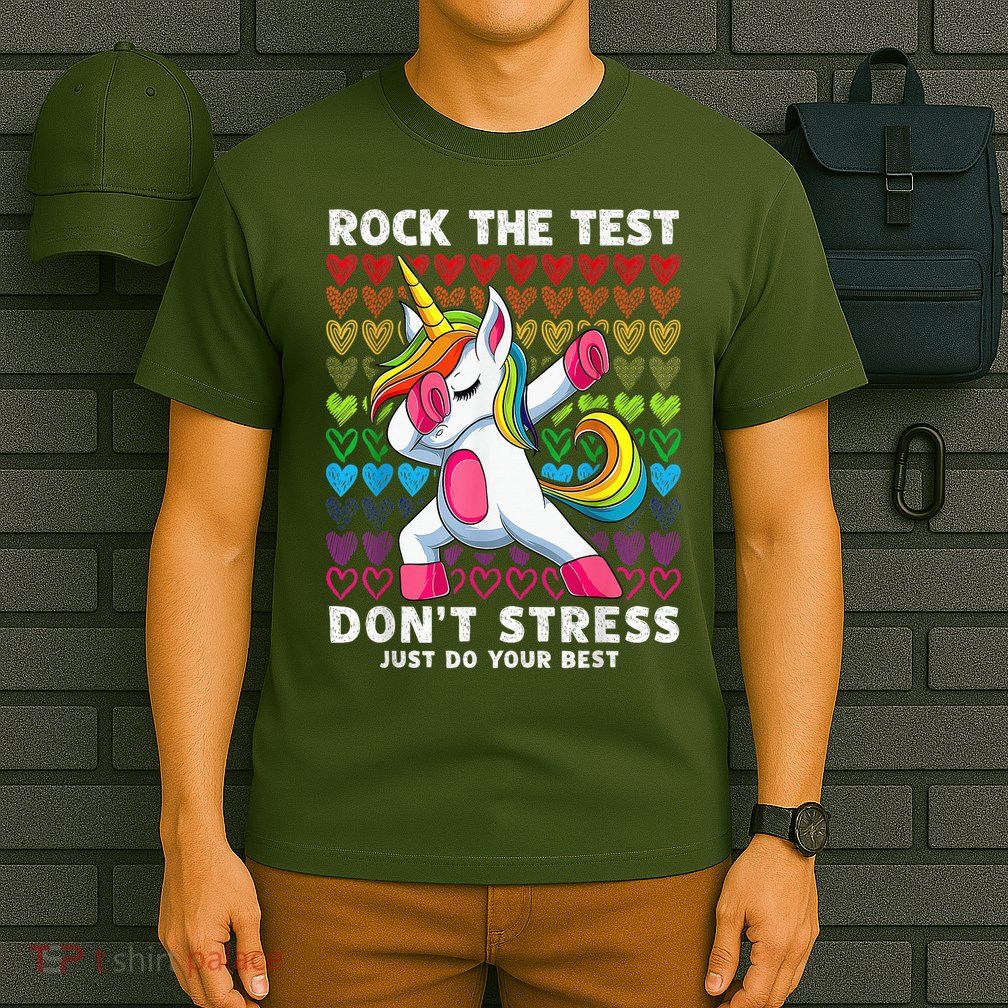 Test Day Rock The Test Dabbing Unicorn Boy Girl T-Shirt