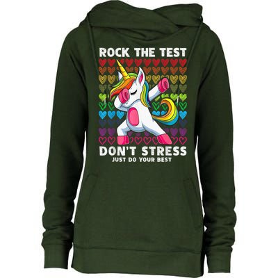 Test Day Rock The Test Dabbing Unicorn Boy Girl Womens Funnel Neck Pullover Hood