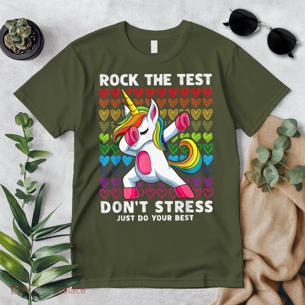 Test Day Rock The Test Dabbing Unicorn Boy Girl Premium T-Shirt