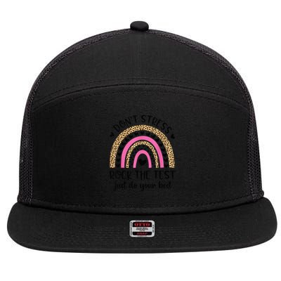 Test Day Rock The Test Rainbow Teacher Testing Day 7 Panel Mesh Trucker Snapback Hat