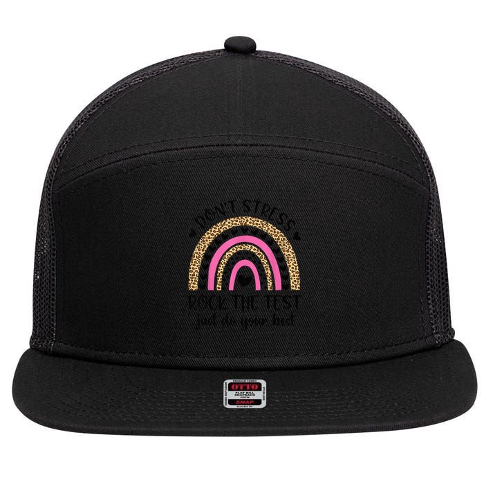 Test Day Rock The Test Rainbow Teacher Testing Day 7 Panel Mesh Trucker Snapback Hat