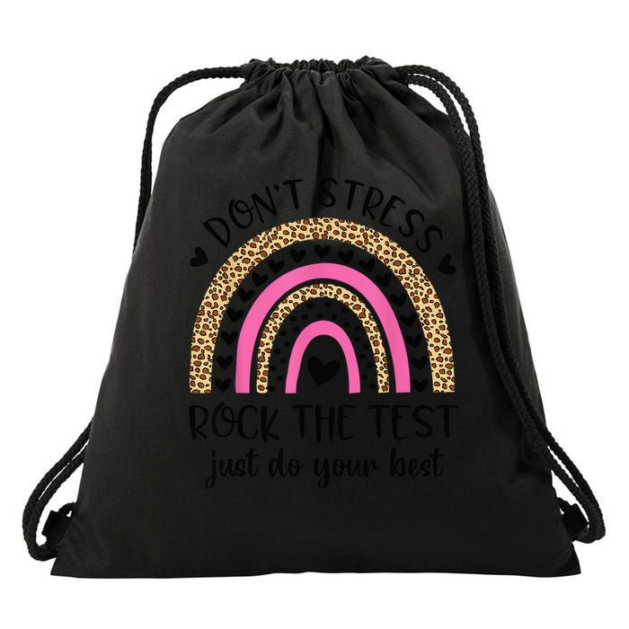 Test Day Rock The Test Rainbow Teacher Testing Day Drawstring Bag